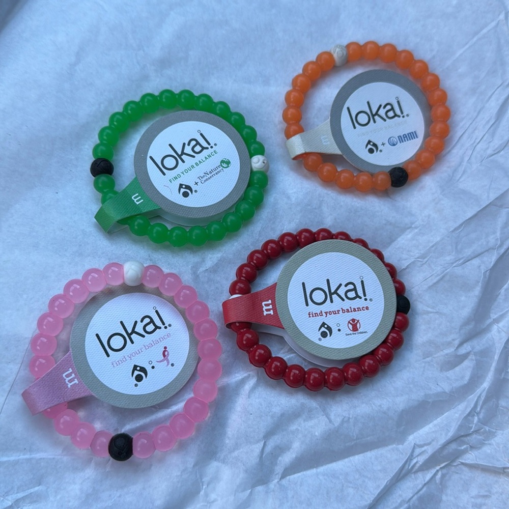 Lokai bBracelets Set of 4 Medium Red Pink Green Orange